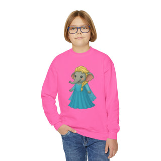 Adorable Elephant Princess Youth Crewneck Sweatshirt, Perfect for Kids, Birthdays, Toddler Gifts, Fun Cake Smash Outfits