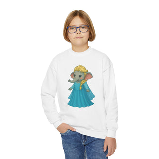 Adorable Elephant Princess Youth Crewneck Sweatshirt, Perfect for Kids, Birthdays, Toddler Gifts, Fun Cake Smash Outfits